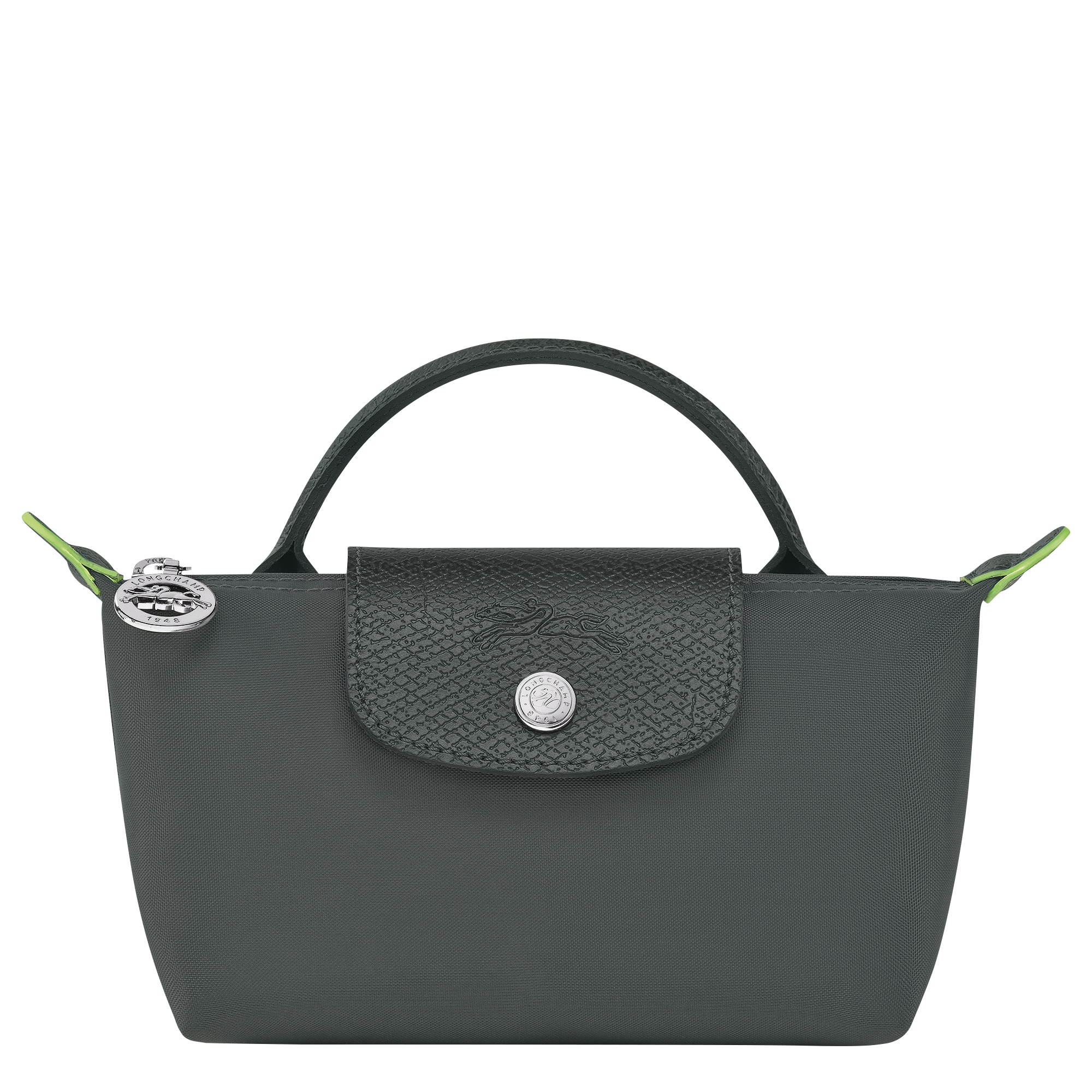 Le Pliage Green Pouch with handle / Graphite - Recycled canvas