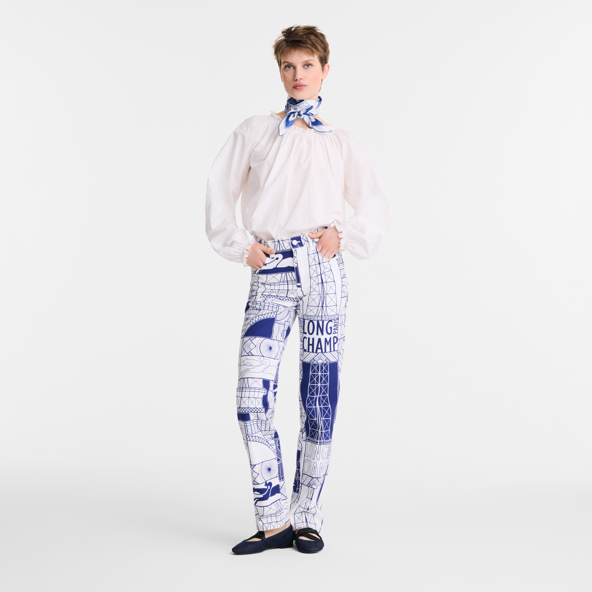 Trousers / Navy - Printed cotton - Image 2