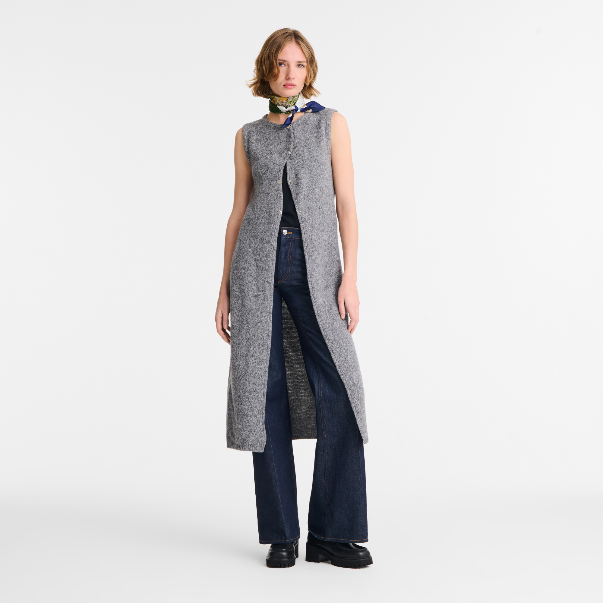 Sleeveless cardigan / Anthracite - Knit - Image 2