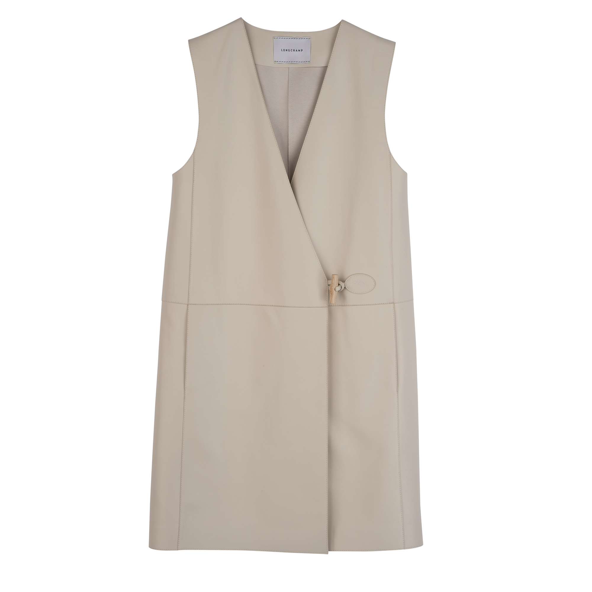 Sleeveless jacket / Ecru - Leather