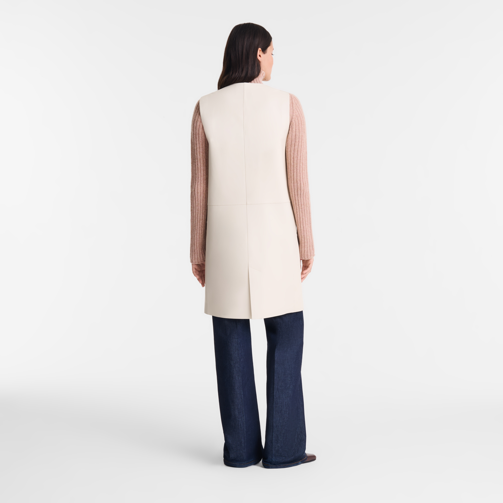 Sleeveless jacket / Ecru - Leather - Image 3