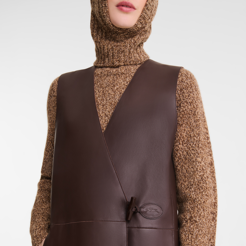 Sleeveless jacket / Ebony - Leather - Image 6