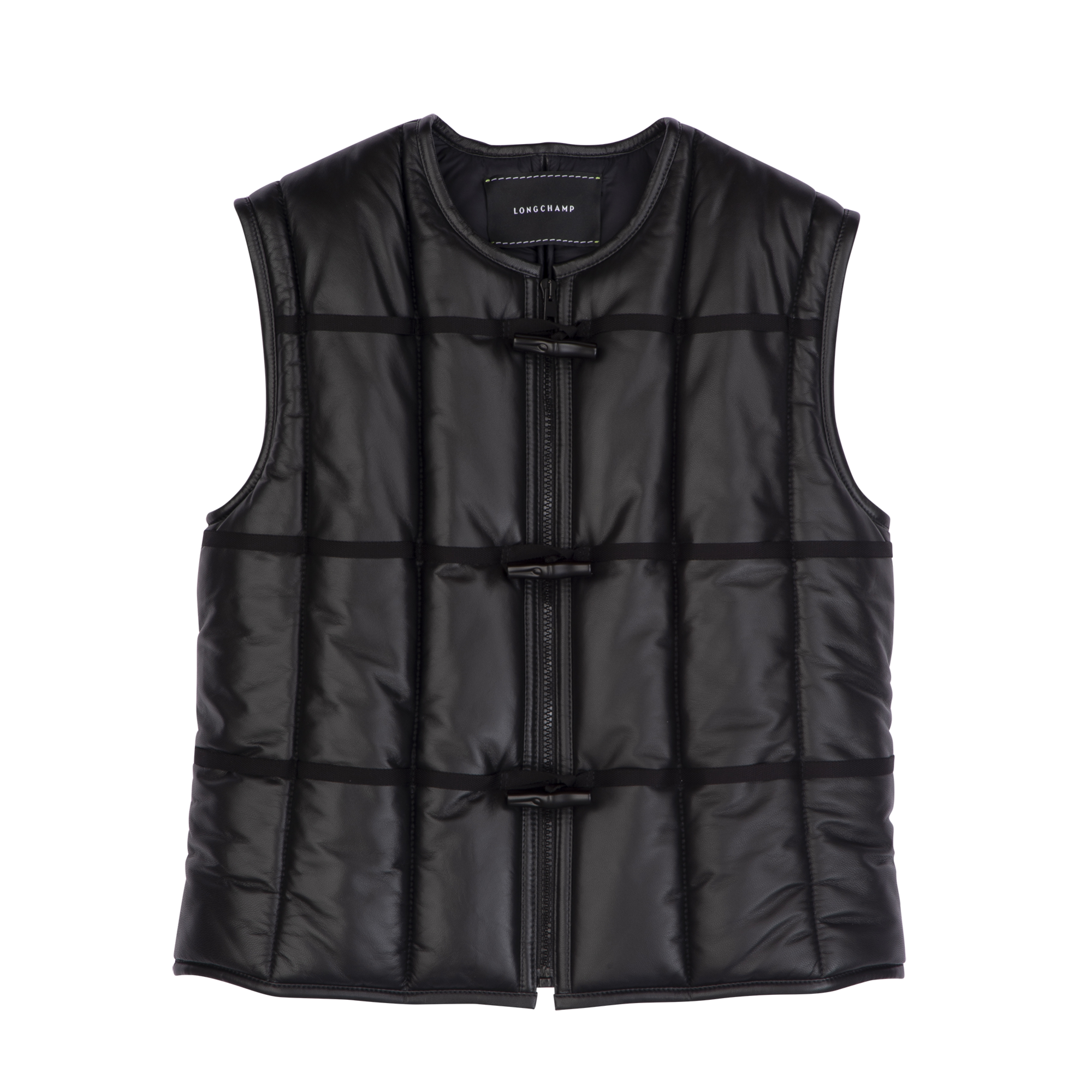 Sleeveless cardigan / Black - Leather
