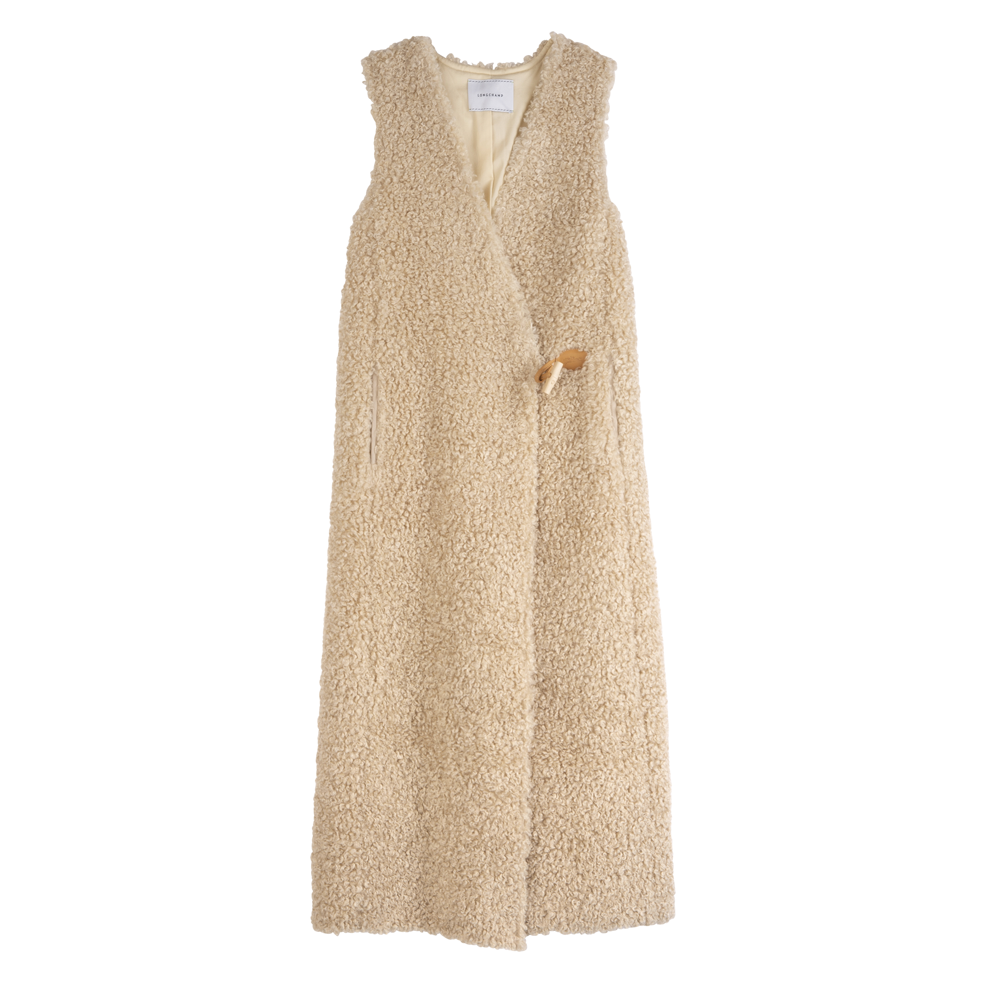 Long cardigan / Ecru - Faux fur