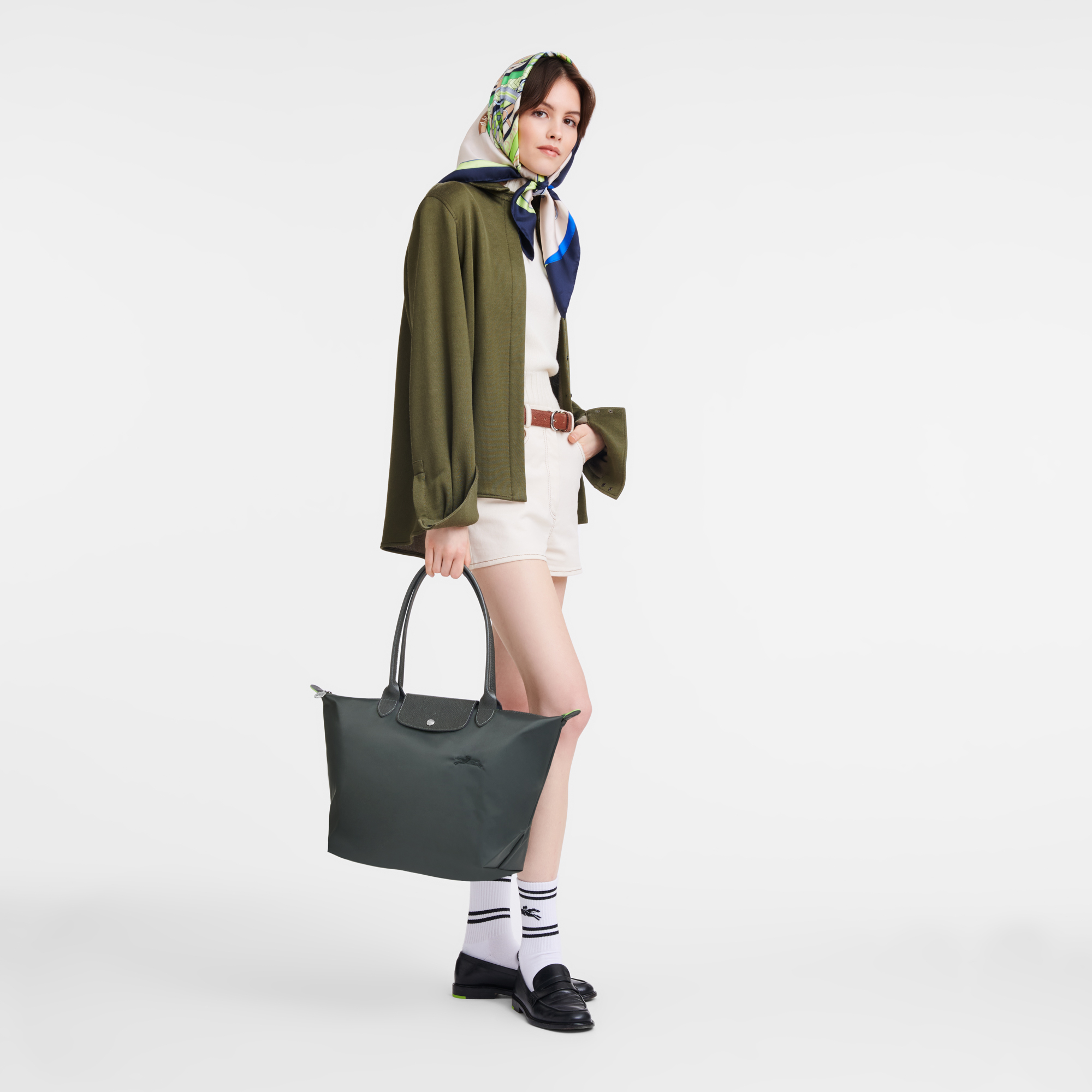 Le Pliage Green L Tote bag / Graphite - Recycled canvas - Image 2