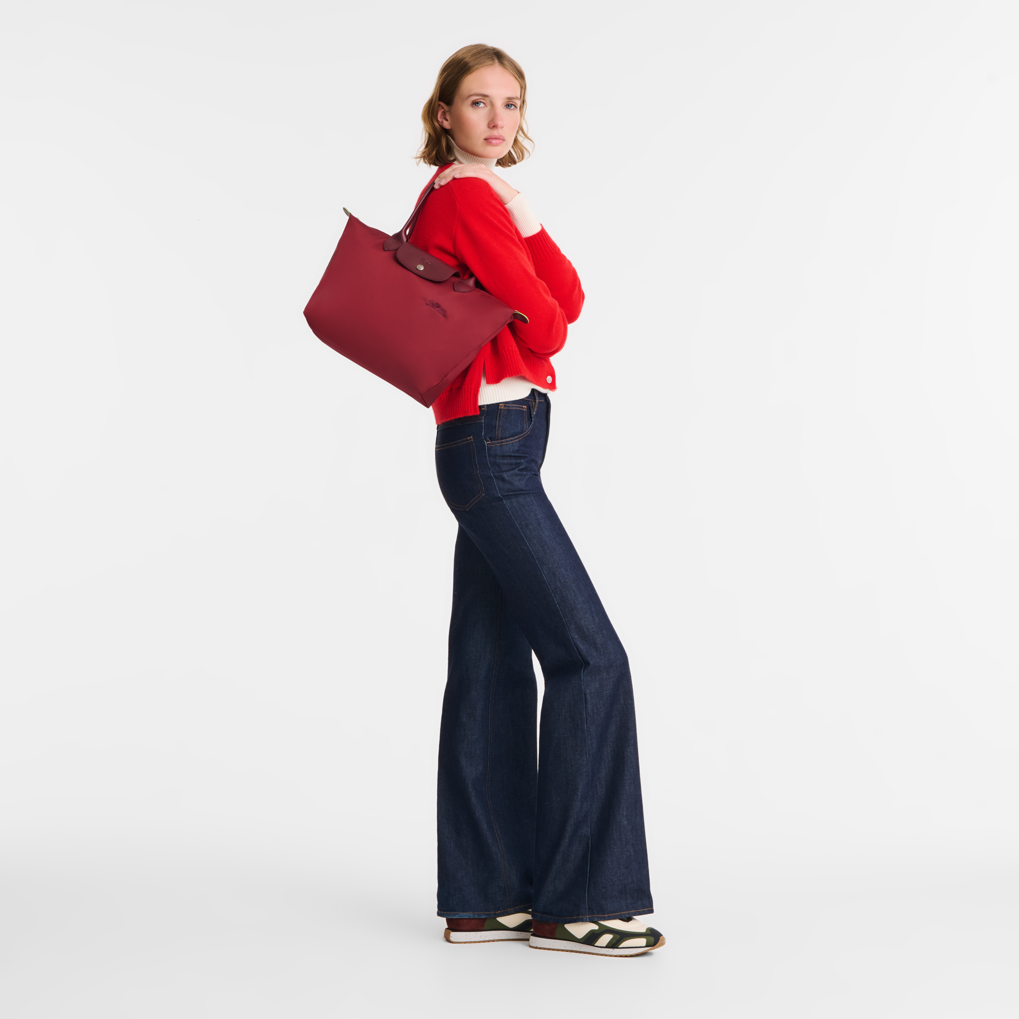 Le Pliage Green M Tote bag / Pomegranate - Recycled canvas - Image 2