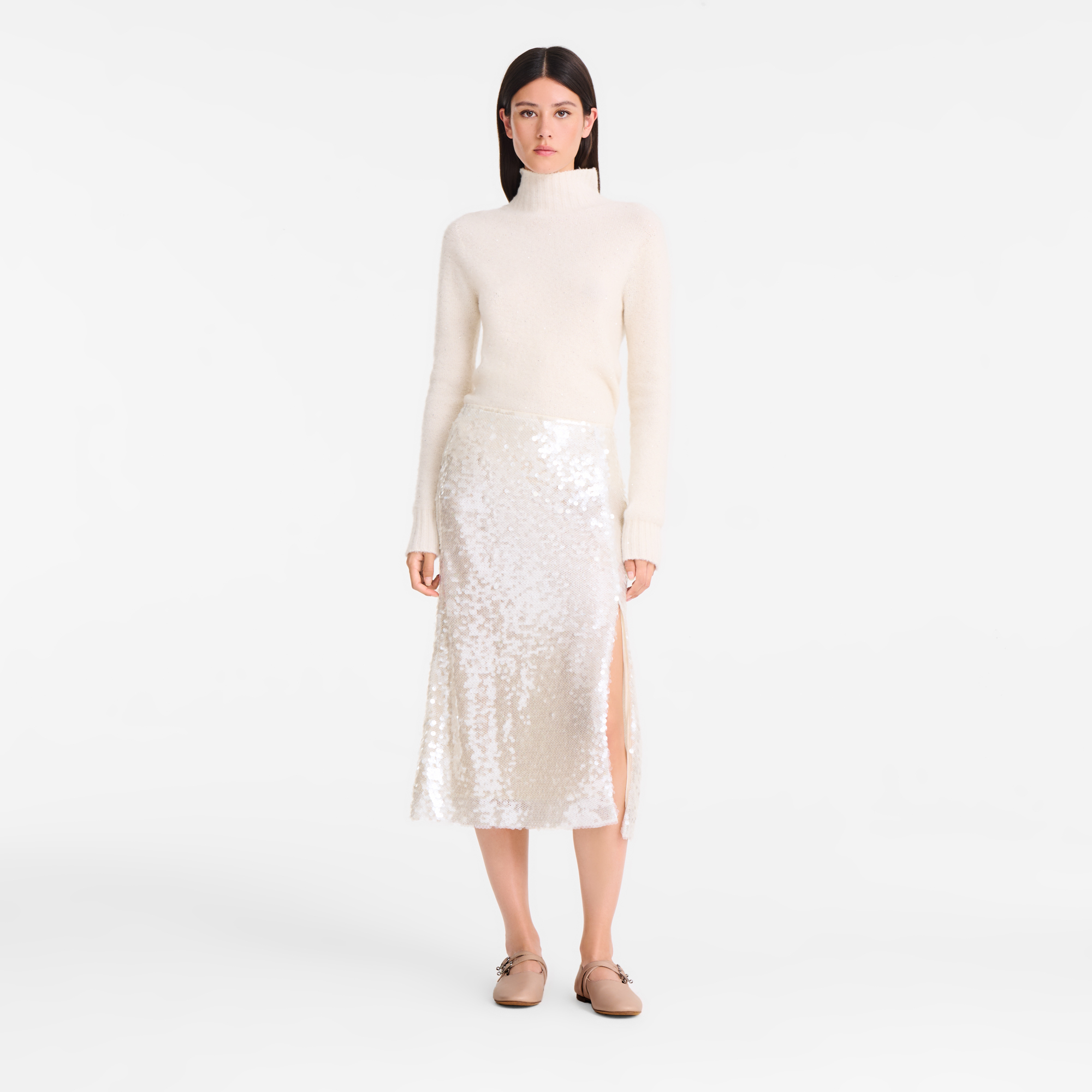 Midi skirt / Ivory - Sequin - Image 2