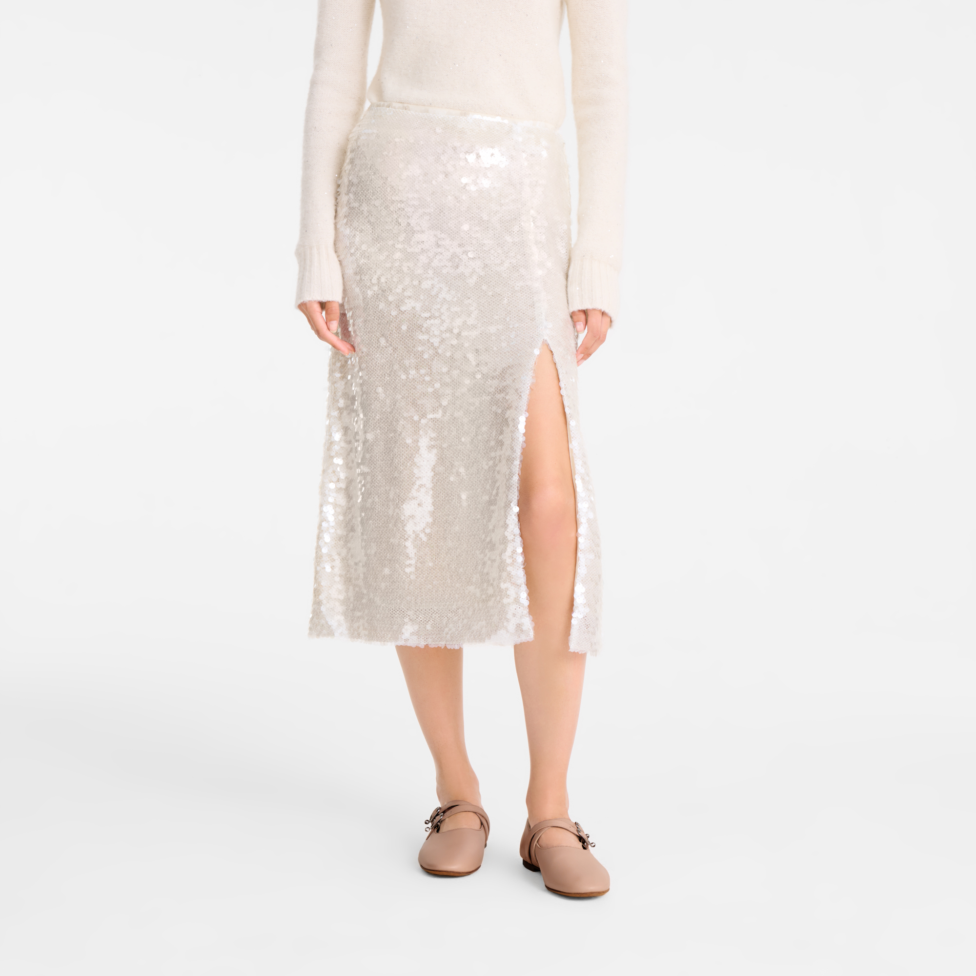Midi skirt / Ivory - Sequin - Image 4